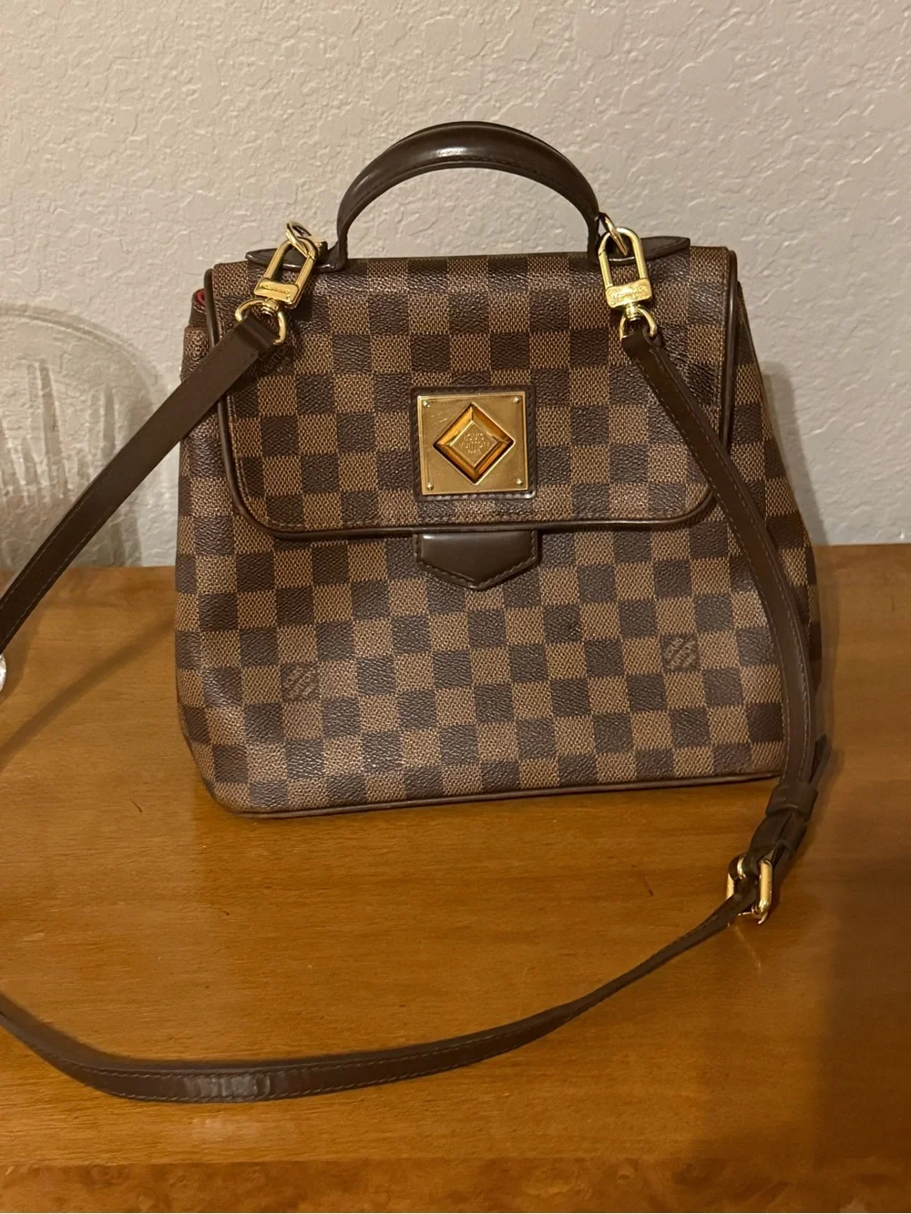 Louis Vuitton Brown Damier Canvas Satchel with Gold Hardware
